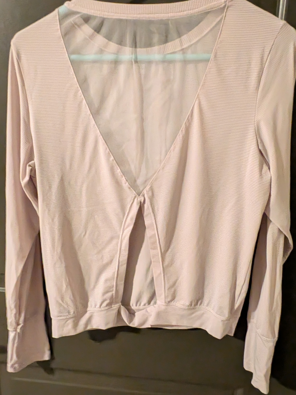 ZYIA Long-Sleeve Top in Light Blush with Deep V-Back